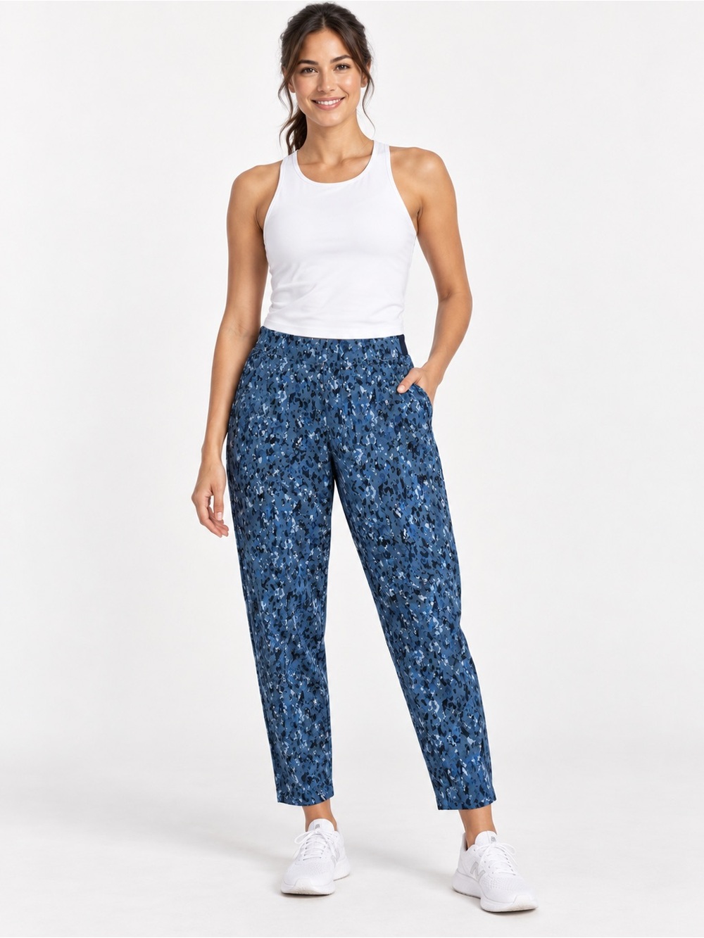 Athleta Brooklyn Textured Ankle Pants Blue Leopard Print Size 4